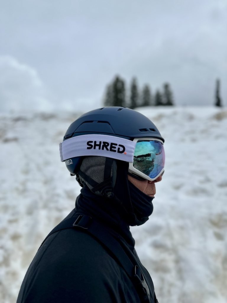 Shred Notion Noshock Helmet Review paired with goggles